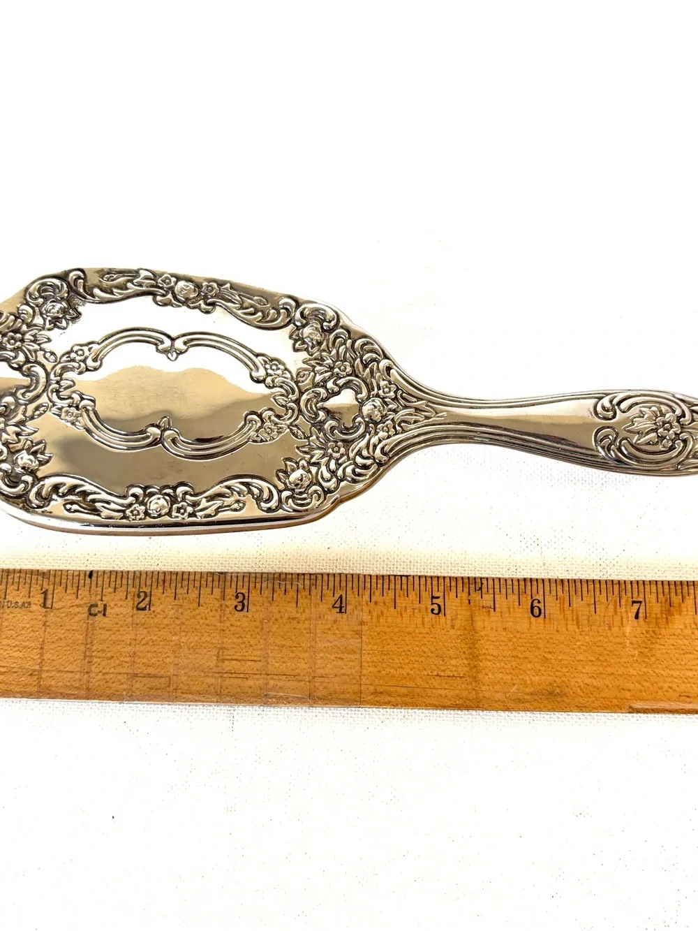 Hair Brush Antique Victorian 1920s French Vanity Ornate Silver Metallic